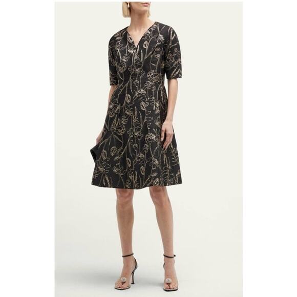 NWT RICKIE FREEMAN FOR TERI JONFloral Jacquard Fit-&-Flare Dress SZ 6 - Picture 1 of 10